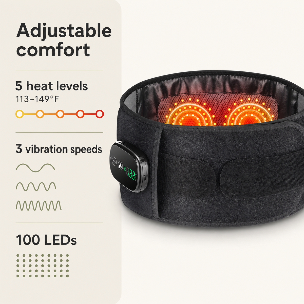 Cordless Red Light Therapy Belt with Heat and Vibration