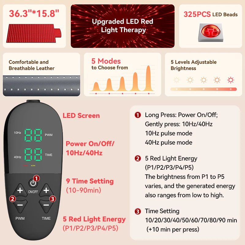 Red Light Therapy Mat | 660nm 850nm Infrared Light Therapy Pad for Pain Relief, Muscle Recovery & Skin Care