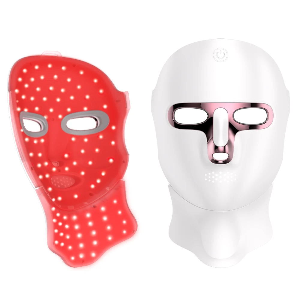 LED Face Mask with Neck Light Therapy | 7-Color Wireless Red Light Therapy Mask with 120 LEDs for Wrinkles & Acne Care