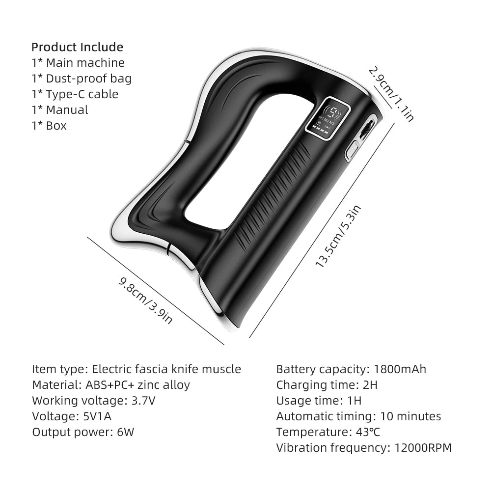 Fascia Scraping Tool Massager | Electric Muscle Scraper with Heat, High-Frequency Vibration & Rechargeable Battery