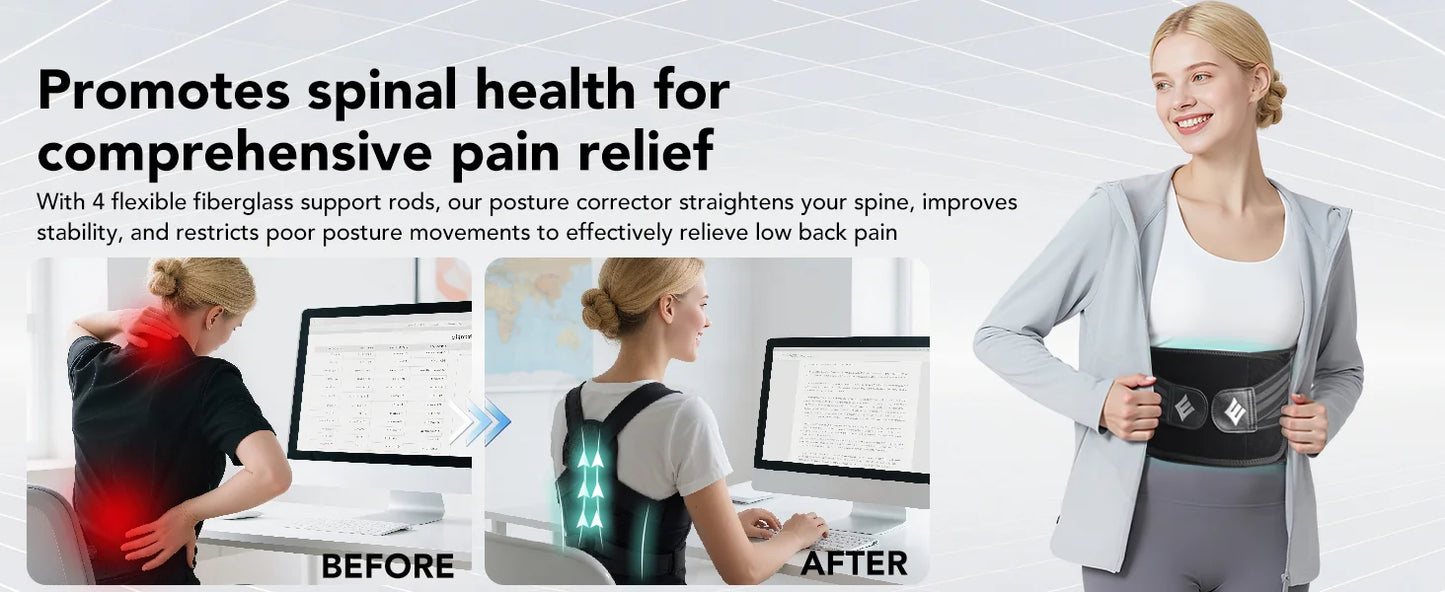 Posture Corrector Brace | Adjustable Back Support with Spine Alignment Rods for Back Pain, Slouching & Shoulder Support