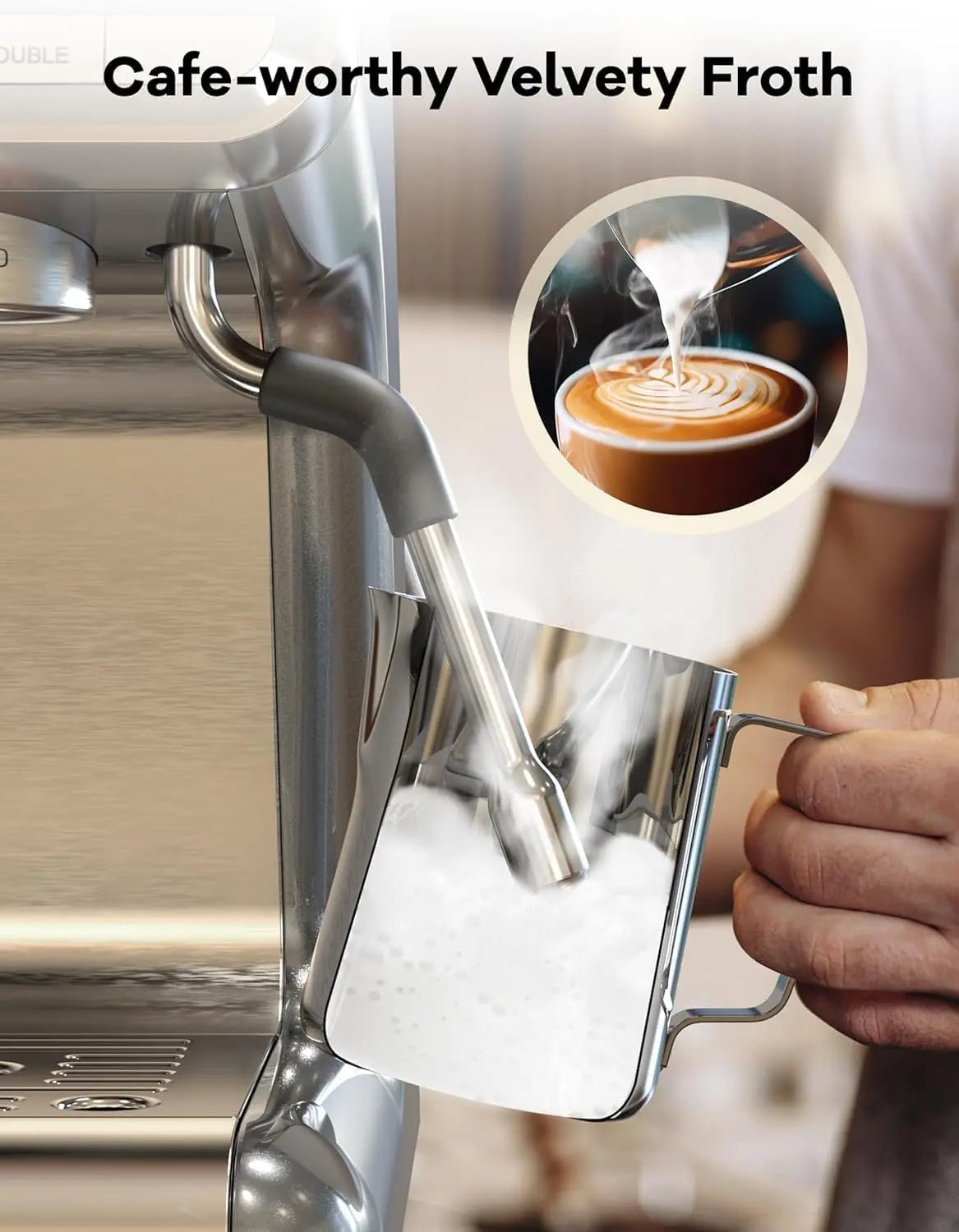 Semi-Automatic Espresso Machine with Burr Grinder, 30 Settings and Steam Wand