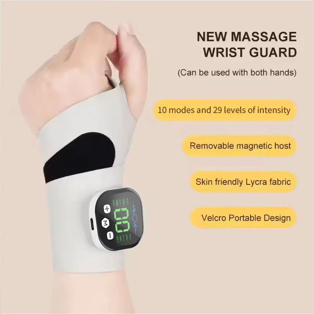 Wrist Massager | Cordless EMS Wrist Brace with Vibration, 10 Massage Modes & USB Rechargeable Design