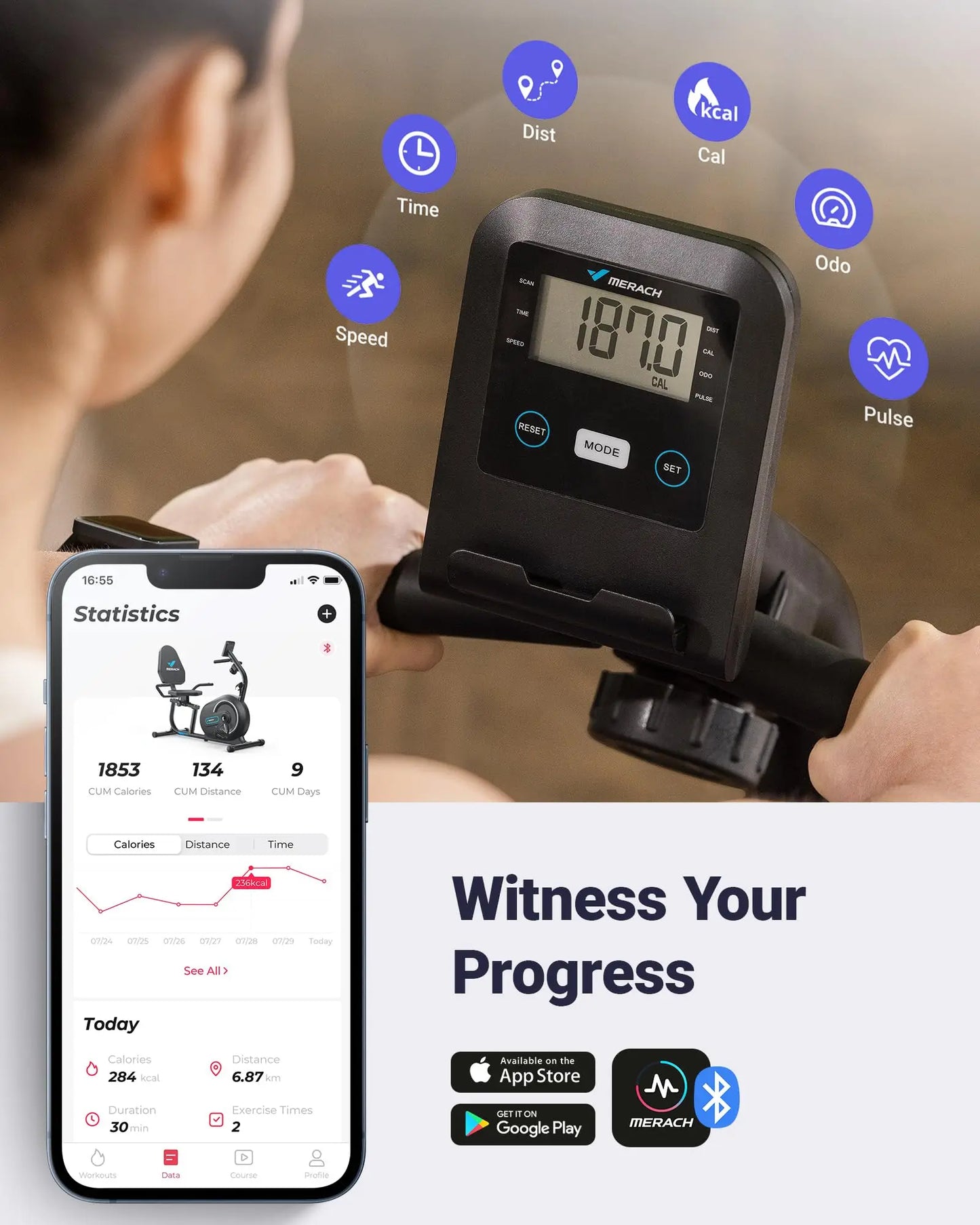 Bluetooth Recumbent Exercise Bike with 8 Magnetic Resistance Levels | Heart Rate Sensors, LCD Monitor, App Sync & 300 lb Capacity