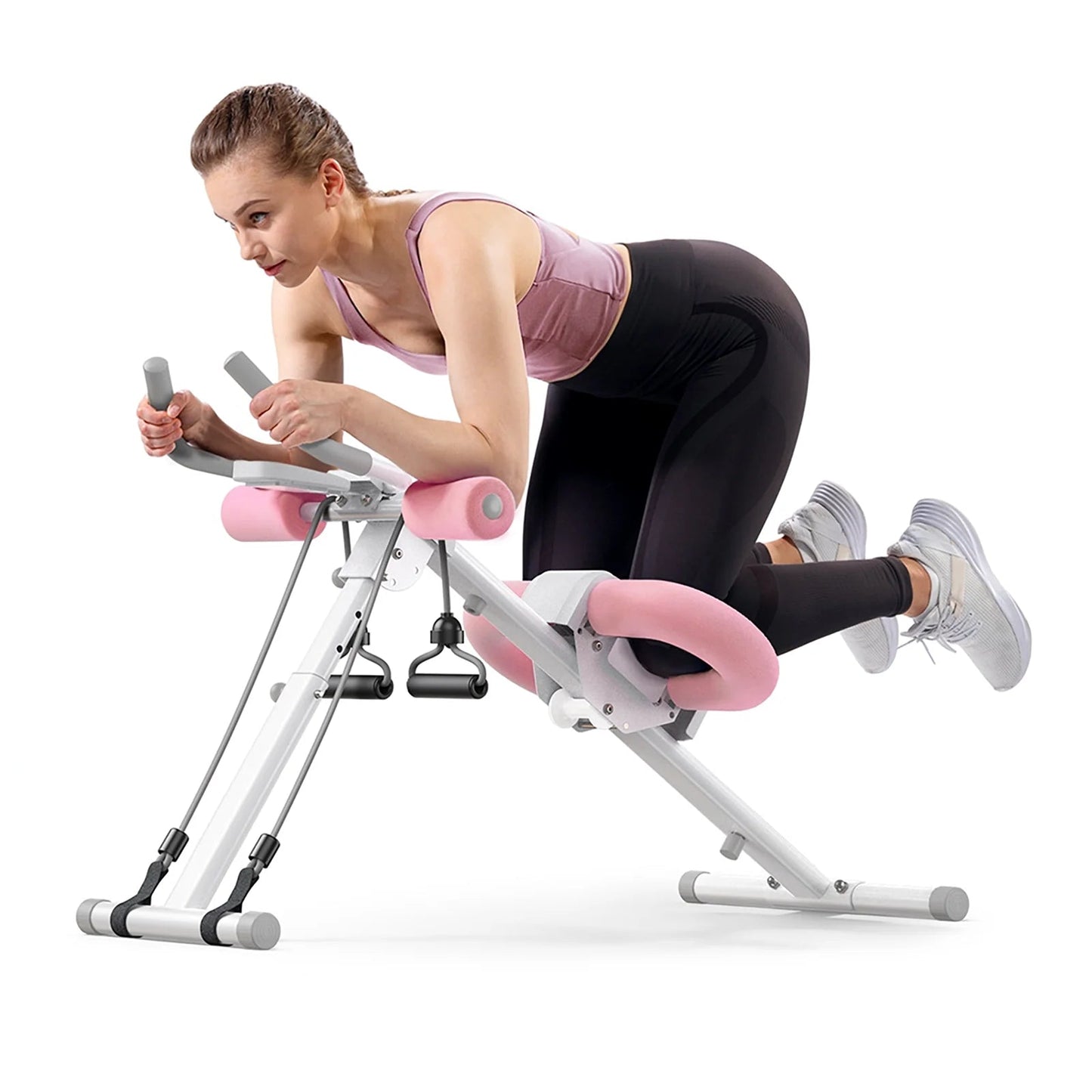 Ab Machine Trainer | Foldable Core Workout Equipment with LCD Display & Knee Protection for Home Gym White