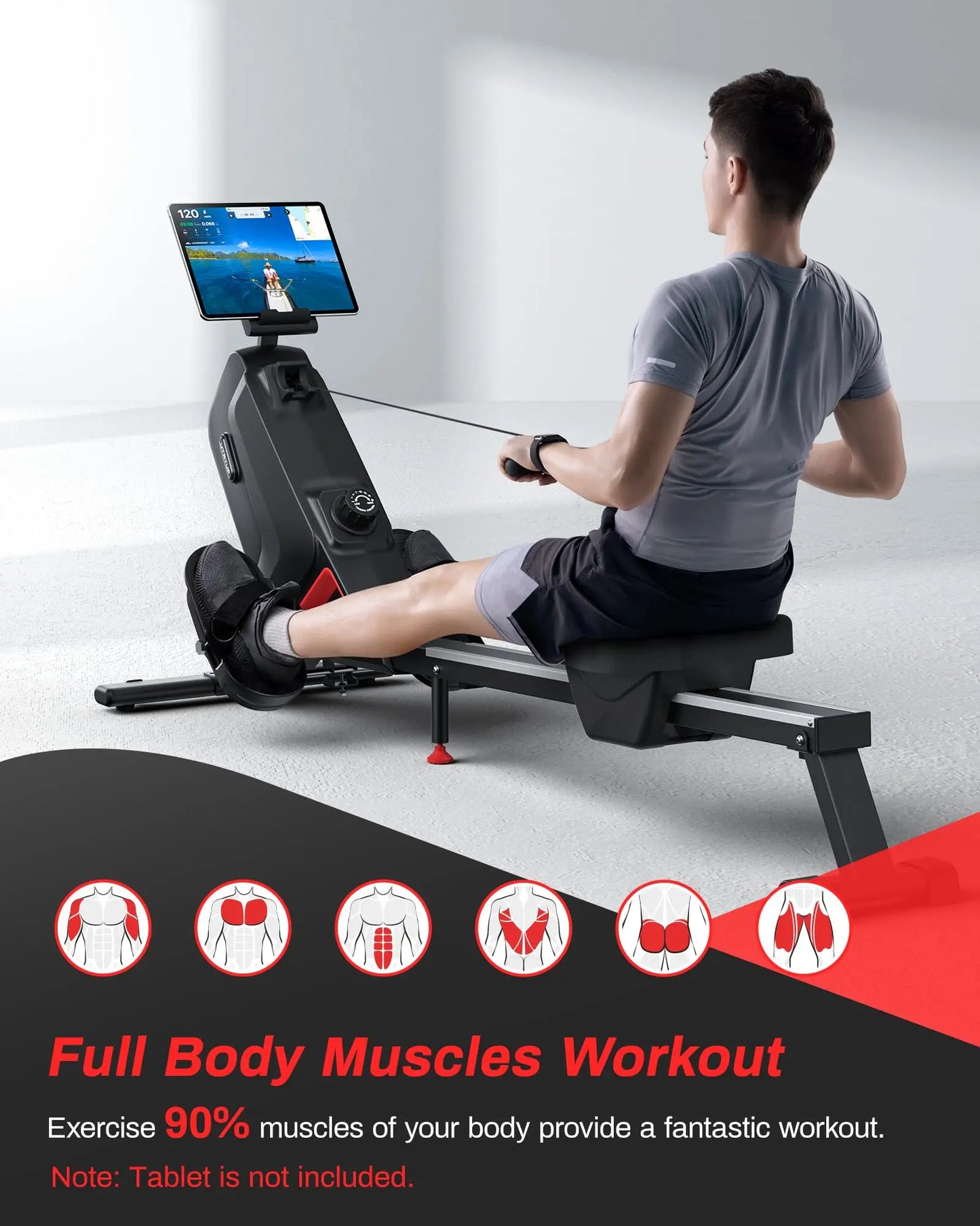 Foldable Magnetic Rowing Machine with 16 Resistance Levels | 12 lb Flywheel, Bluetooth LCD, 350 lb Capacity & Upright Storage