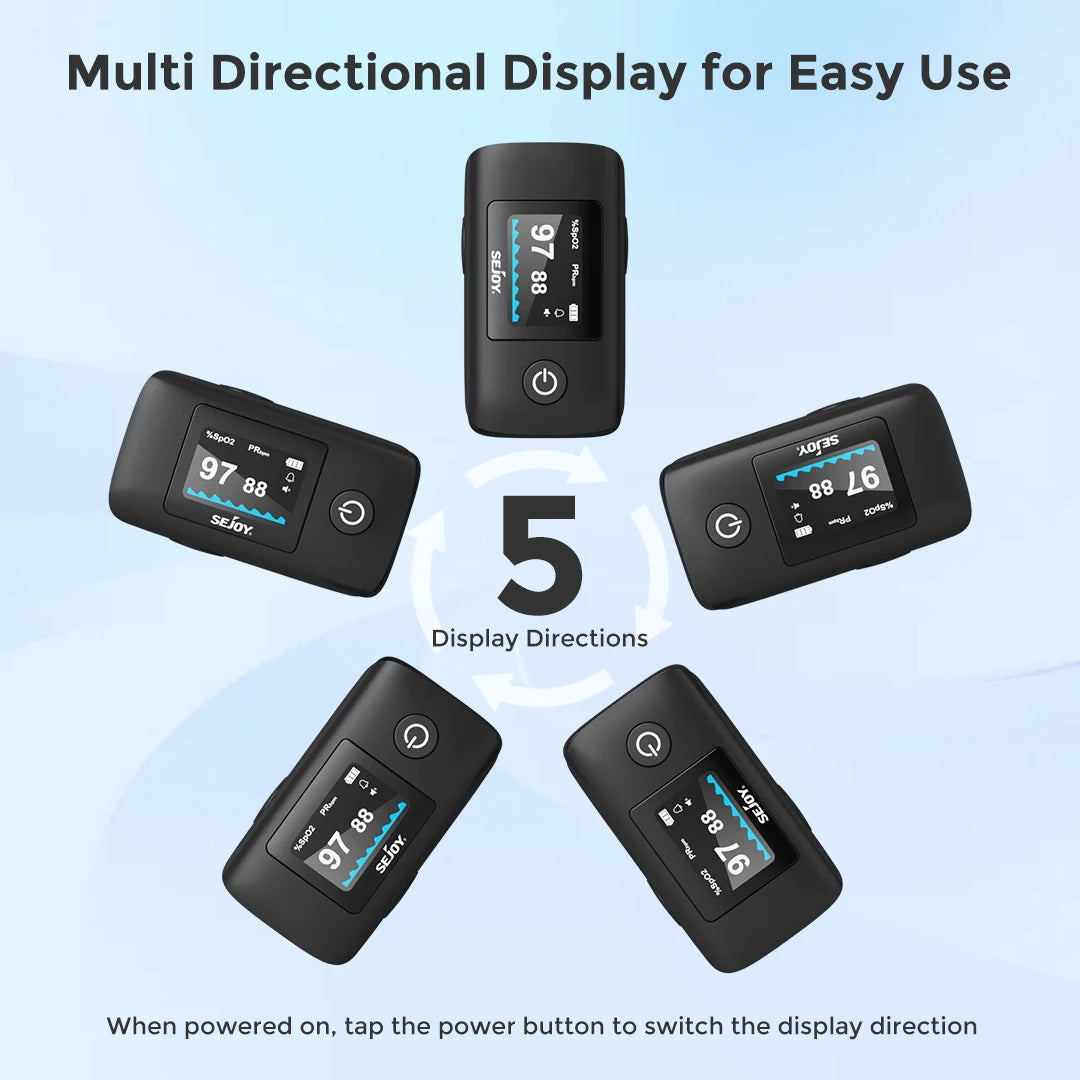 Fingertip Pulse Oximeter, Blood Oxygen and Pulse Rate, Rotating OLED Display