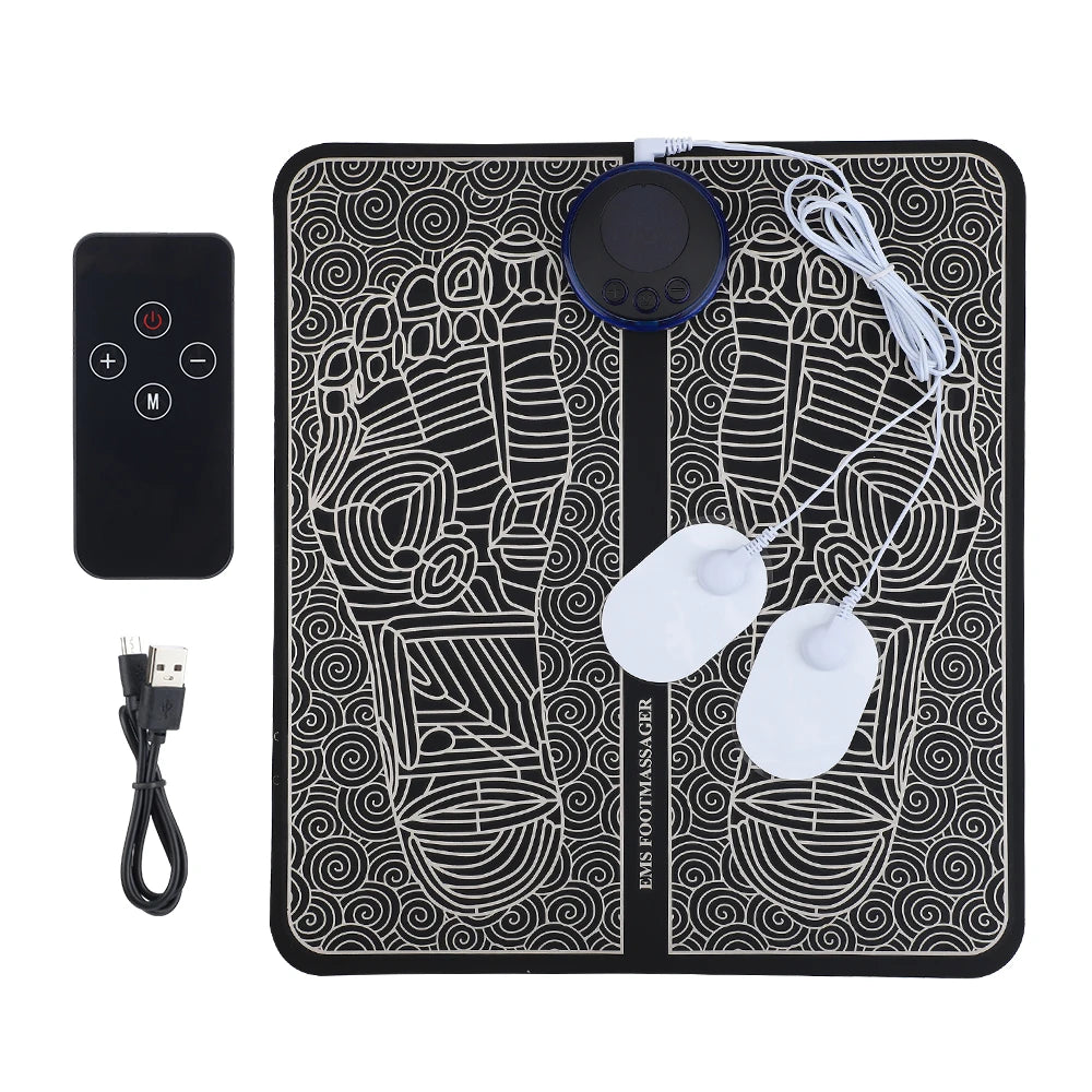 EMS Foot Massager Mat with Remote | USB-C Rechargeable Foot and Leg Stimulator with 8 Modes and 19 Intensity Levels