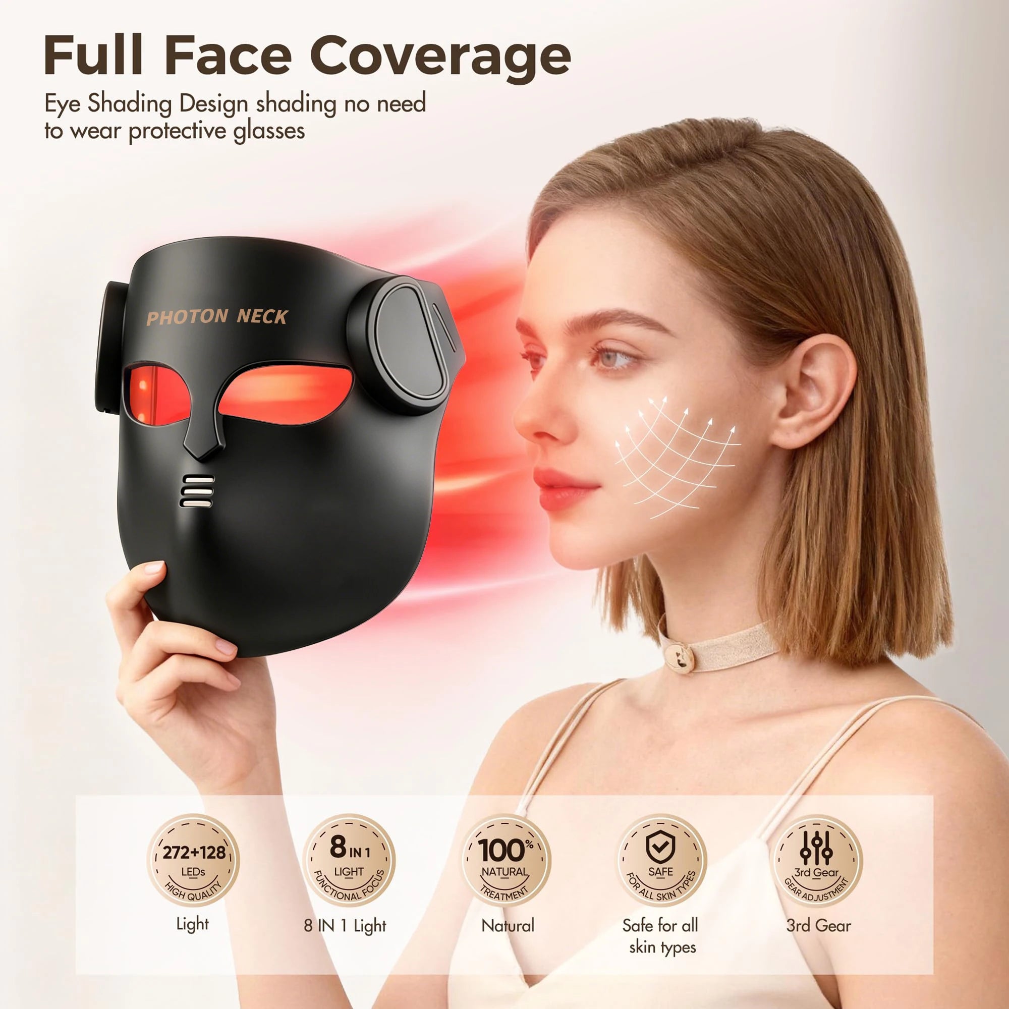 LED Face Mask with Neck Light Therapy | Red Light Therapy Mask for Wrinkles, Acne, Skin Brightening & Face Care