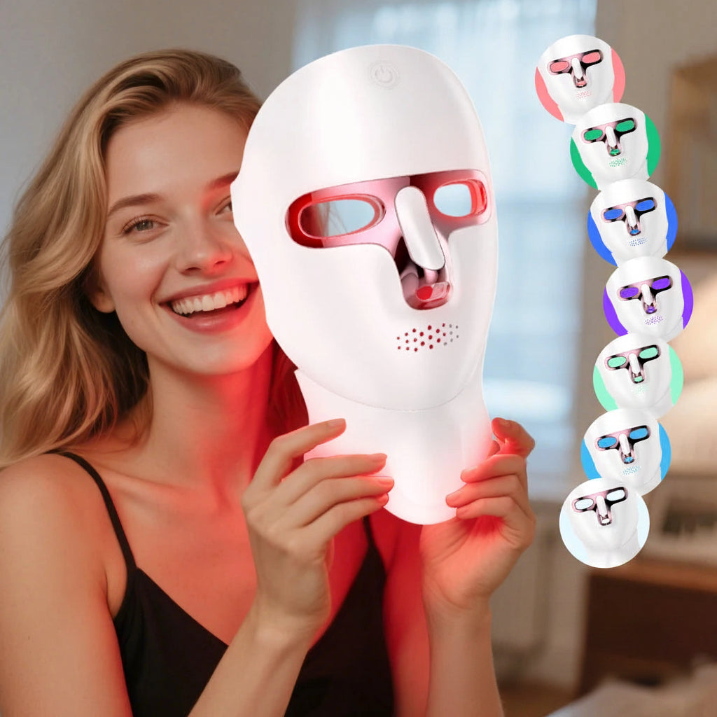 LED Face Mask with Neck Light Therapy | 7-Color Wireless Red Light Therapy Mask with 120 LEDs for Wrinkles & Acne Care