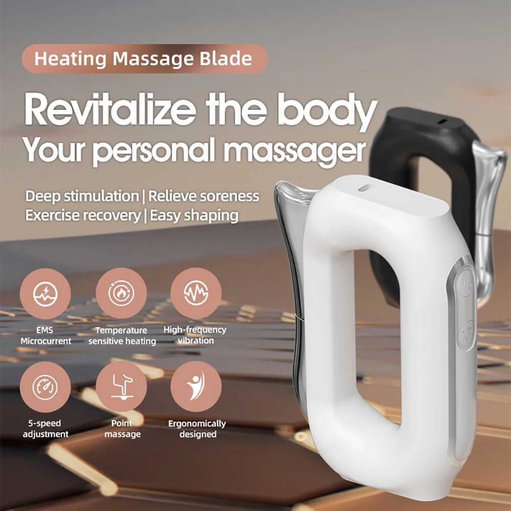 Fascia Scraping Tool Massager with Heat | Electric Muscle Scraper with Microcurrent, Vibration & 5 Heat Levels