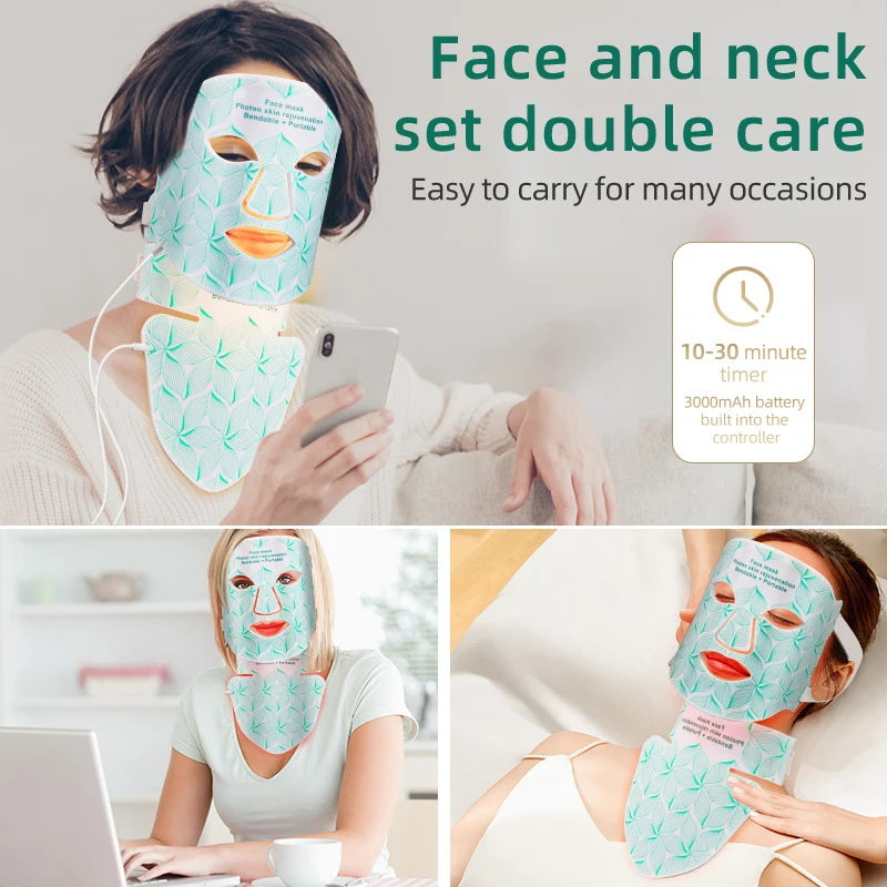 LED Face Mask with Neck Light Therapy | 8-Color Red Light Therapy Mask for Skin Firming, Wrinkles & Acne Care