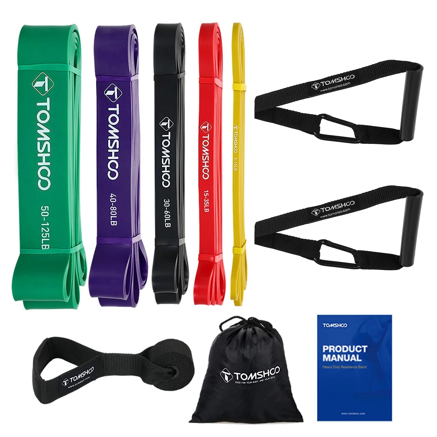 All-In-One Pull Up Resistance Band Set | 5 Levels (5–125 LB) with Handles, Door Anchor & Carry Bag | Full-Body Portable Home Workout Kit