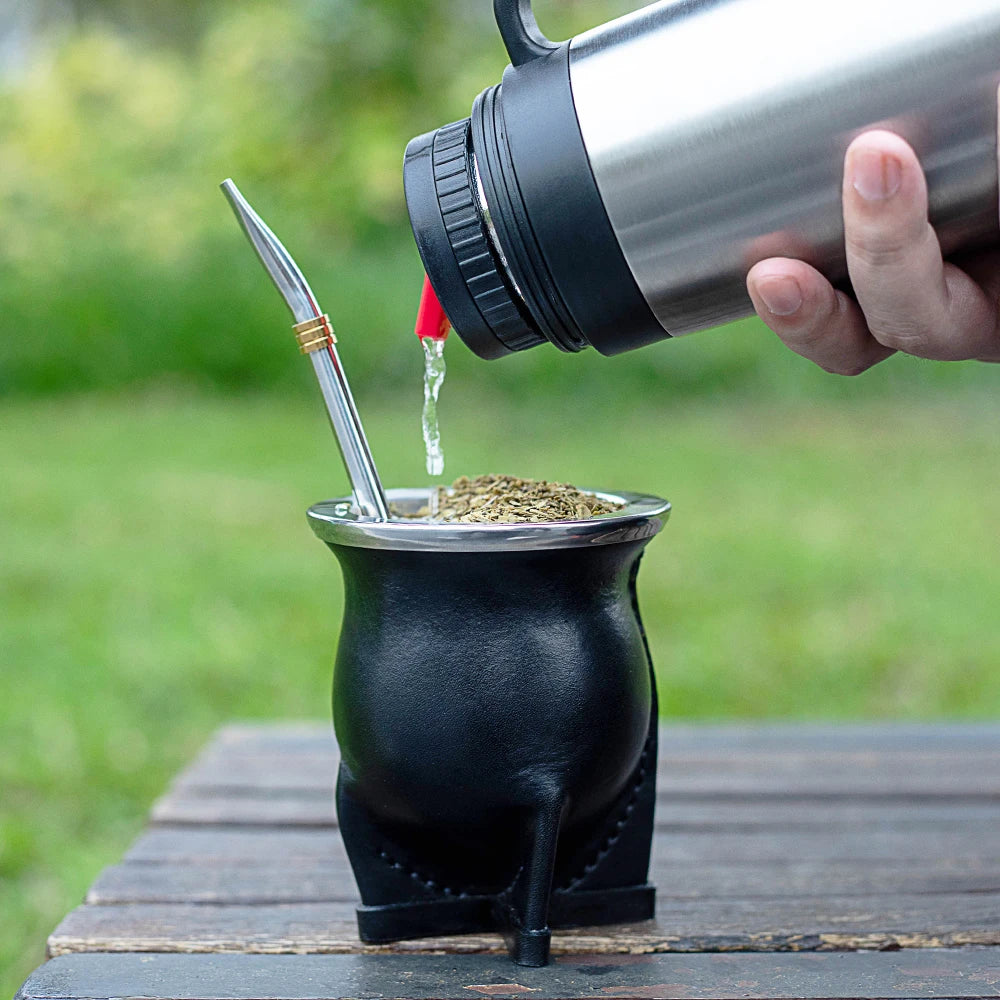 Ceramic Yerba Mate Gourd Cup | Porcelain Mate Tea Cup with Bombilla Straw & Cleaning Brush for Loose Leaf Tea