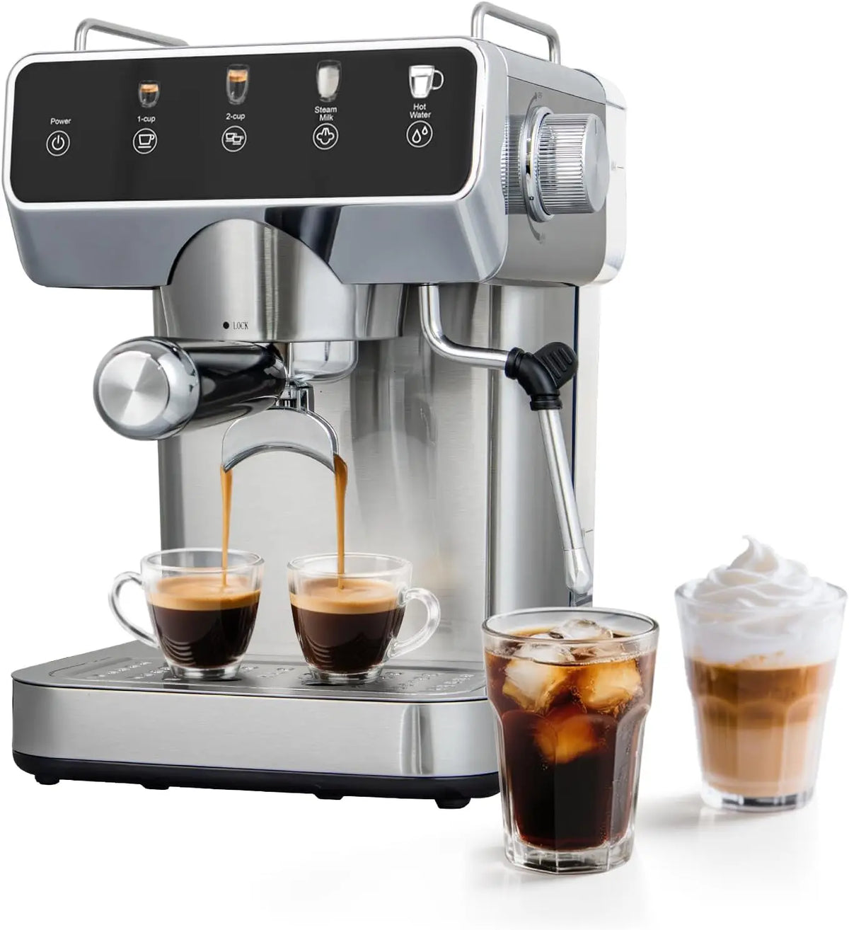 Touchscreen Espresso Machine with Steam Wand and Hot-Water Function