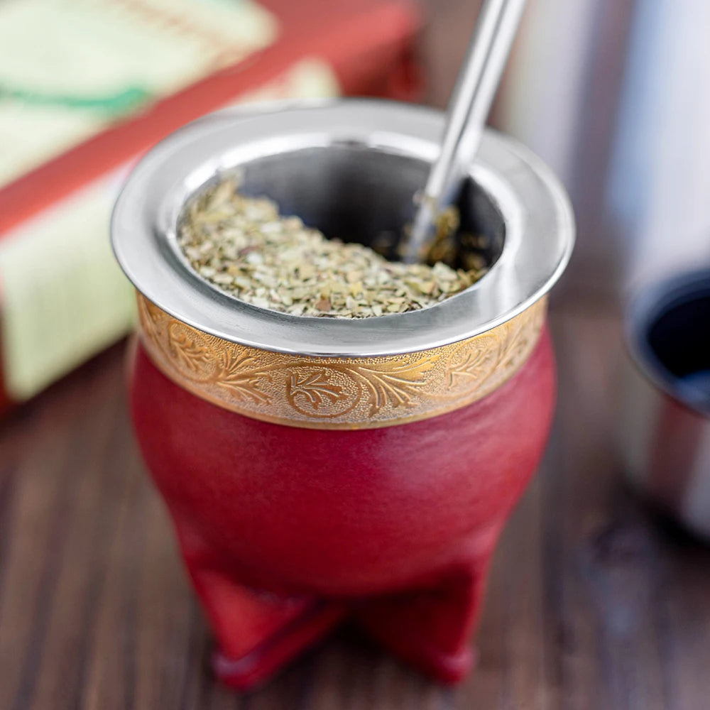 Premium Stainless Steel Yerba Mate Gourd Set | Gold Mate Cup with Bombilla Straw & Cleaning Brush