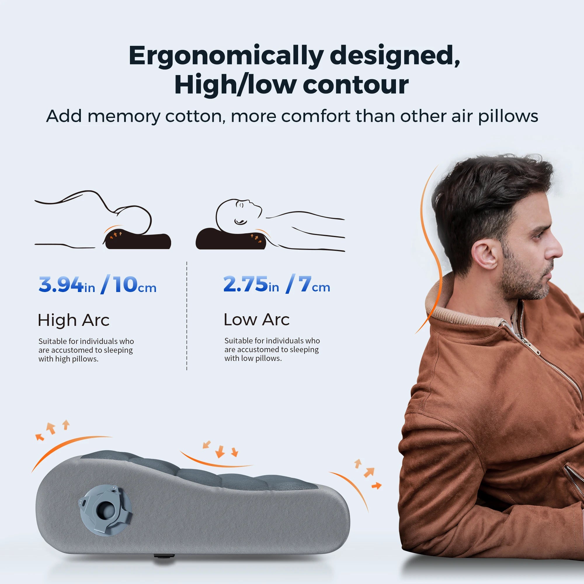 Inflatable Travel Pillow | Ergonomic Neck Support Pillow with Adjustable Height, Breathable Cover & Compact Design