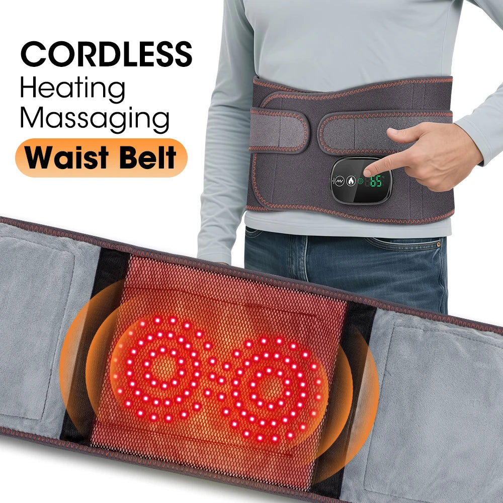 Back Massager Belt with Heat | Cordless Lumbar Heating Pad with Red Light, Vibration & Rechargeable Battery