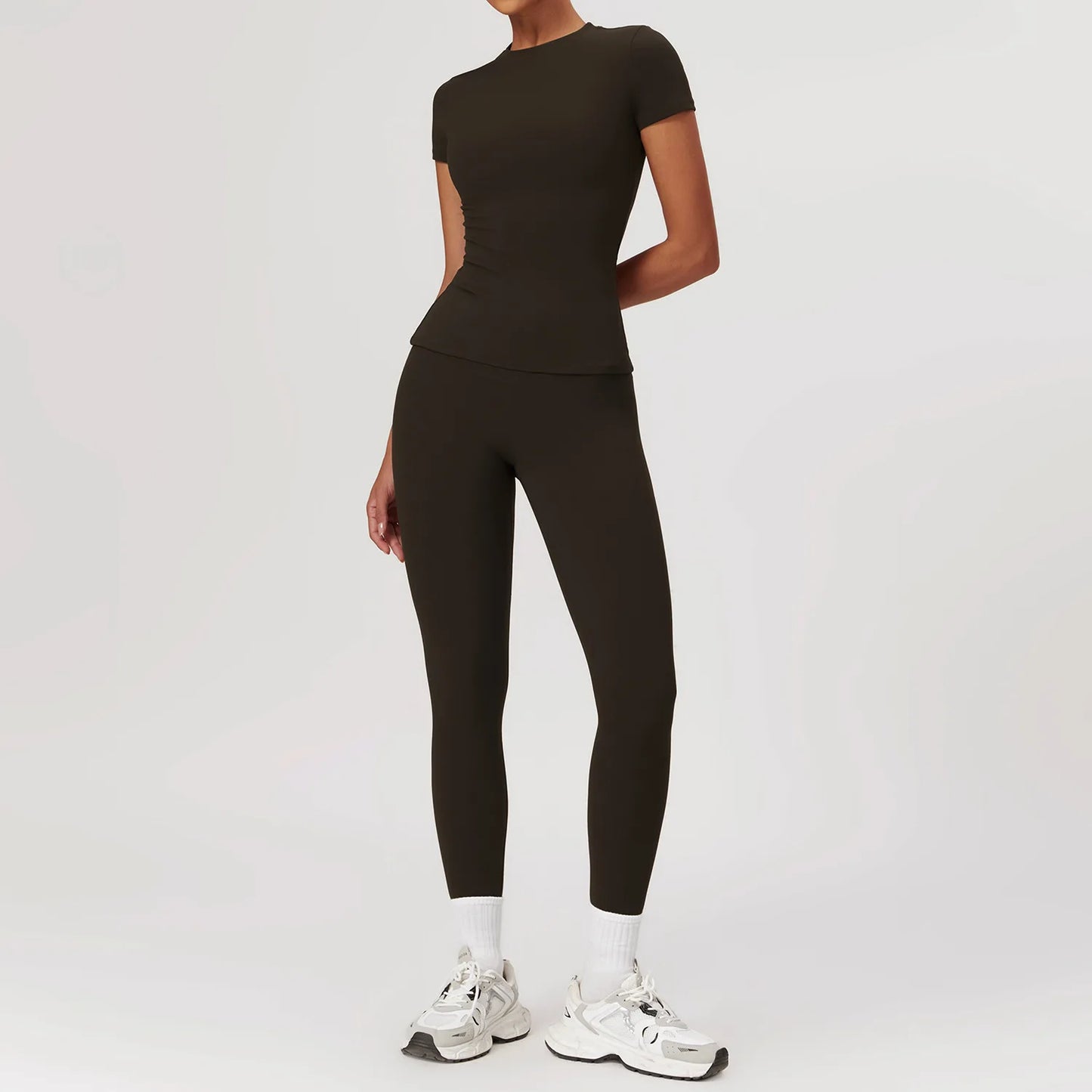Yoga Set for Women | 2-Piece Sports Bra and High Waisted Leggings Workout Outfit with Quick-Dry Stretch Fabric Black Coffee Set-3