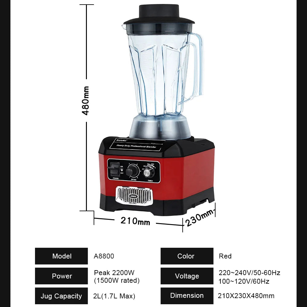 Countertop Blender 2200W | 2L Jar, 6-Blade System, Timer, Quiet Design
