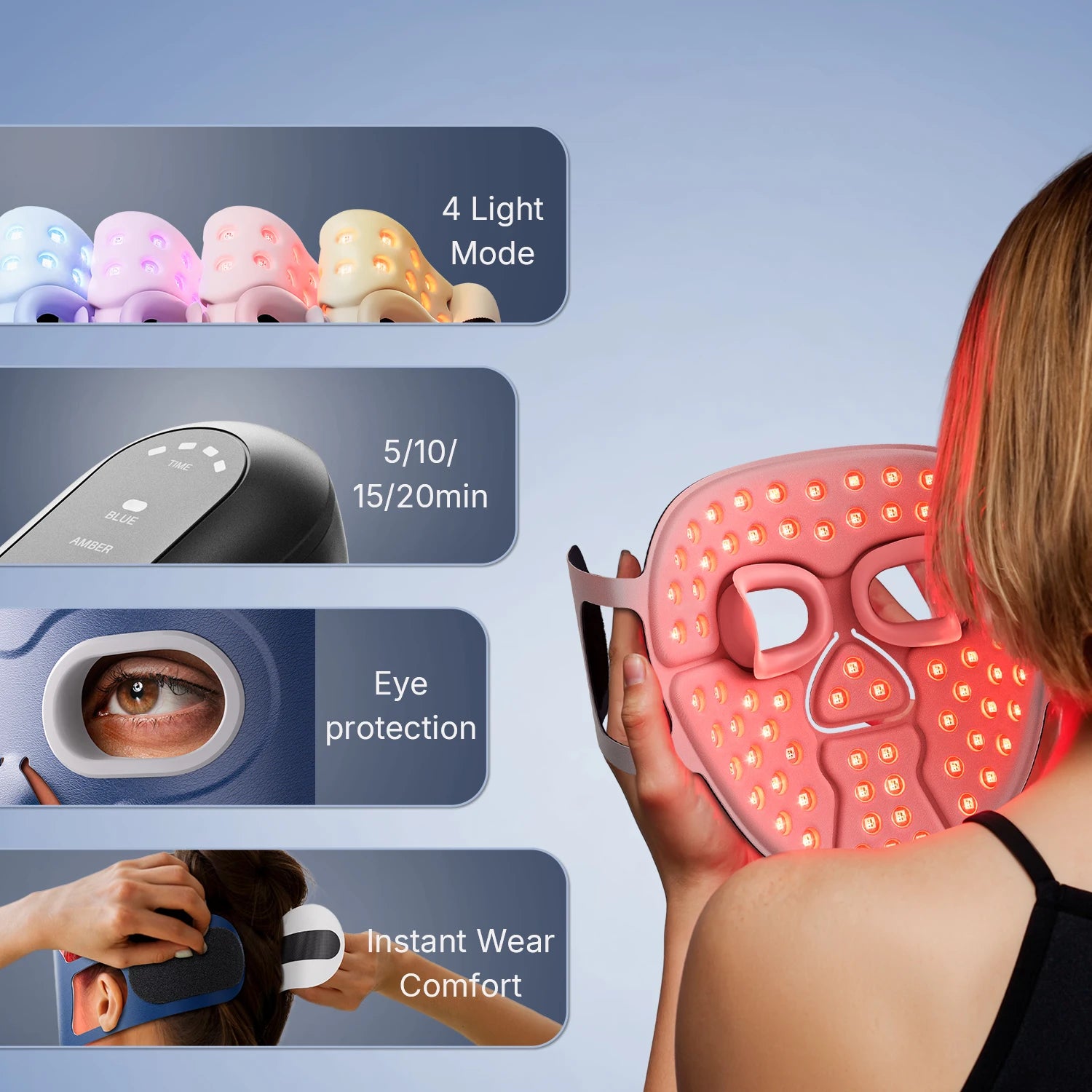 LED Face Mask Light Therapy | Wireless Red Blue Near Infrared Mask for Wrinkles, Acne & Skin Radiance
