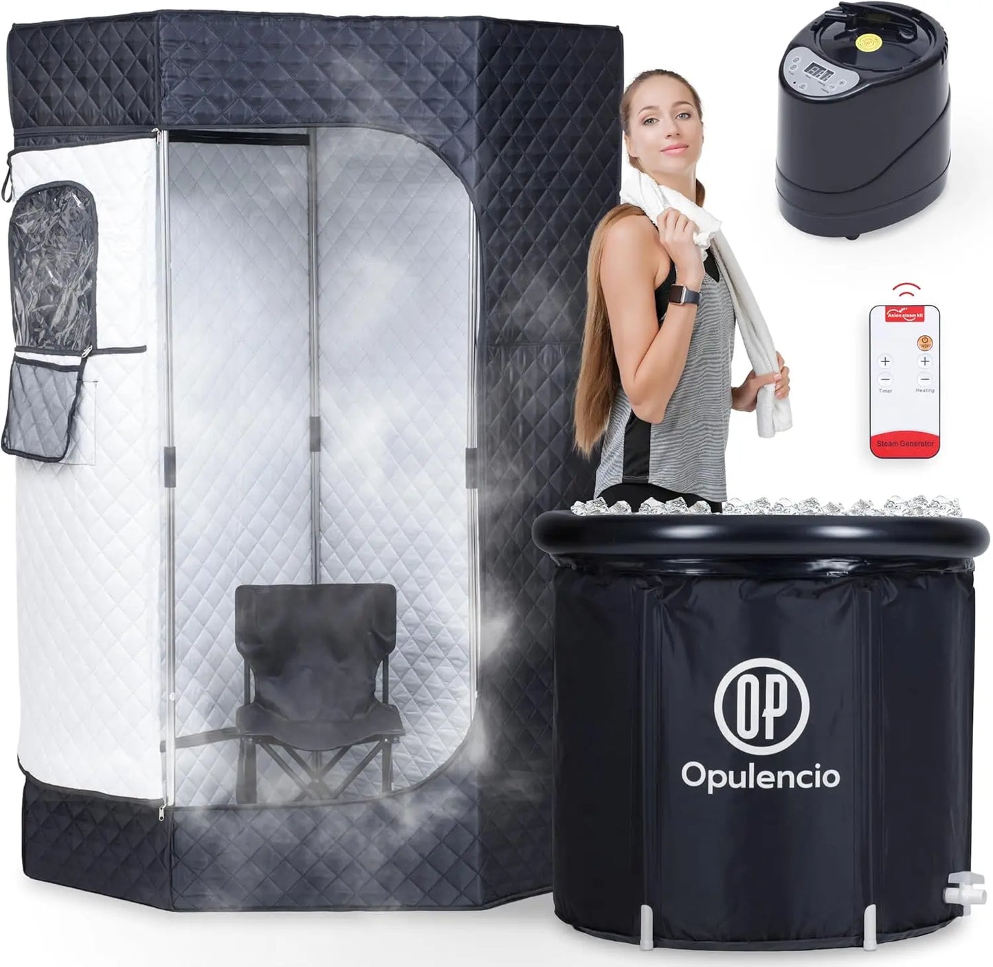 Portable Steam Sauna Tent with Ice Bath Tub | Home Contrast Therapy Sauna with Remote, 9 Heat Levels & Foldable Design