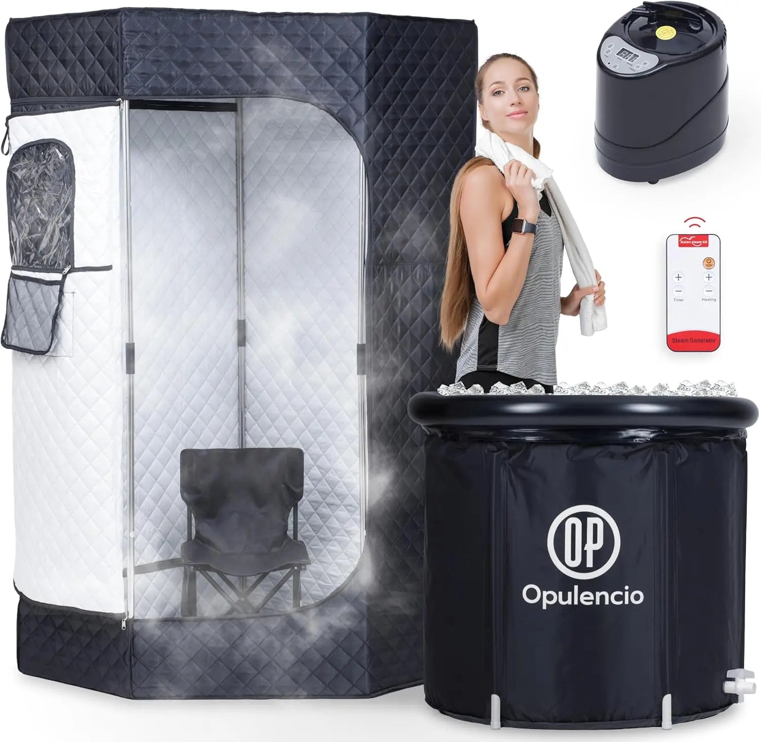 Portable Steam Sauna Tent with Ice Bath Tub | Home Contrast Therapy Sauna with Remote, 9 Heat Levels & Foldable Design