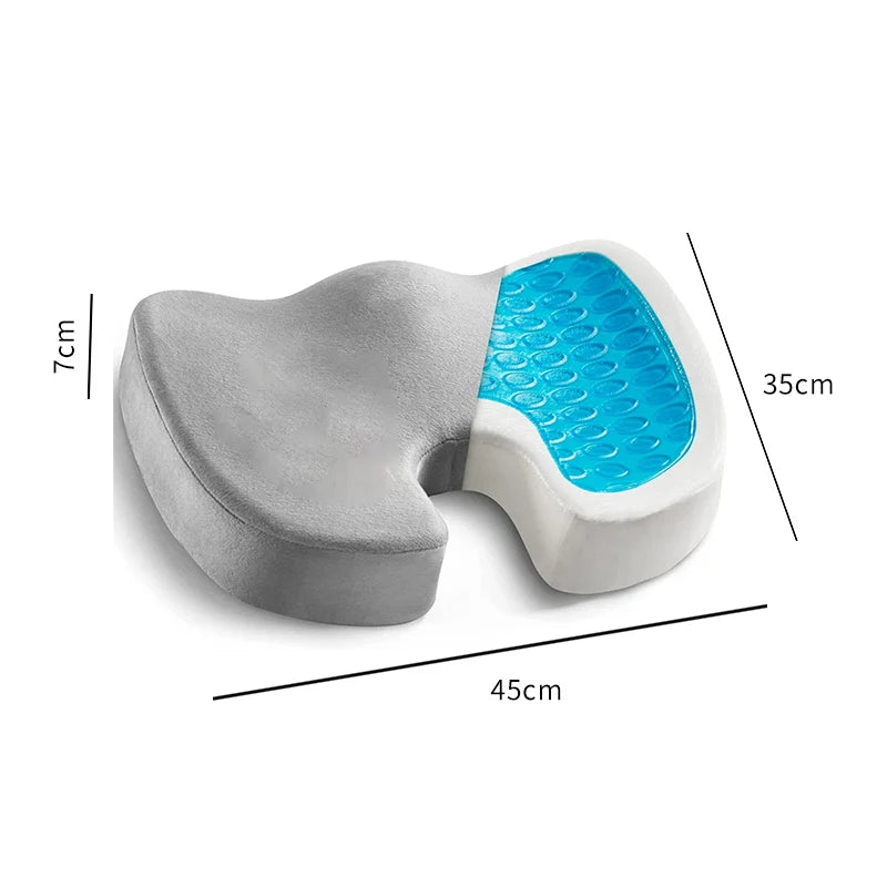 Cooling Gel Memory Foam Seat Cushion | Coccyx Cutout Office Chair Pillow with Non-Slip Base & Breathable Cover
