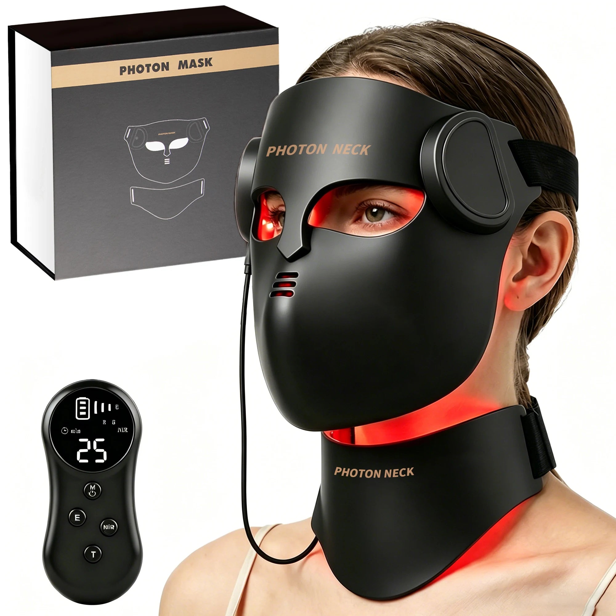 LED Face Mask with Neck Light Therapy | Red Light Therapy Mask for Wrinkles, Acne, Skin Brightening & Face Care