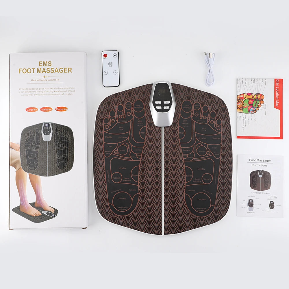 EMS Foot Massager Pad with Remote | 8 Modes, 32 Intensity Levels, USB Rechargeable & 20-Minute Auto Shut-Off