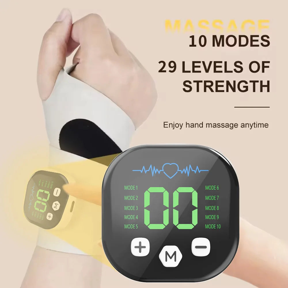 Wrist Massager | Cordless EMS Wrist Brace with Vibration, 10 Massage Modes & USB Rechargeable Design