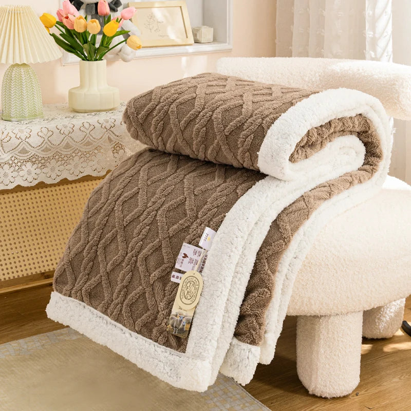 Textured Fleece Blanket with Sherpa-Style Backing Brown