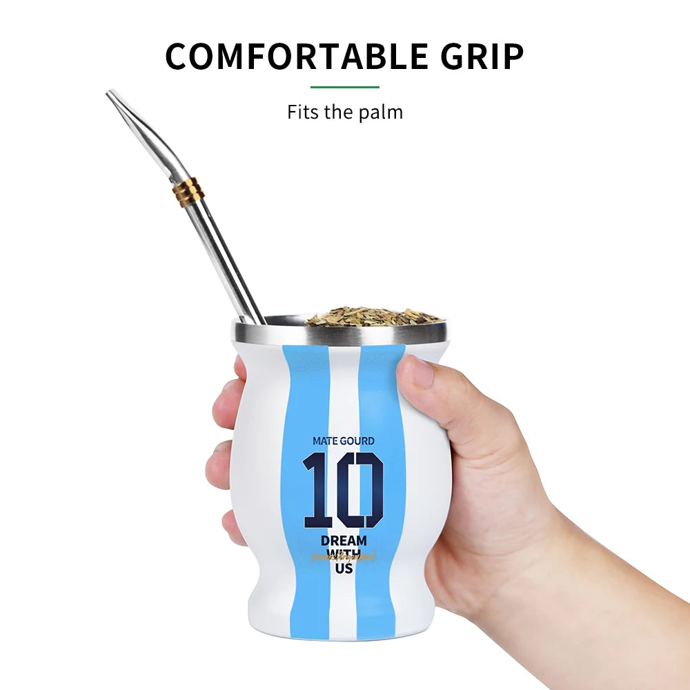 Yerba Mate Cup Set | Argentina-Inspired Stainless Steel Mate Gourd with Bombilla Straw & Cleaning Brush