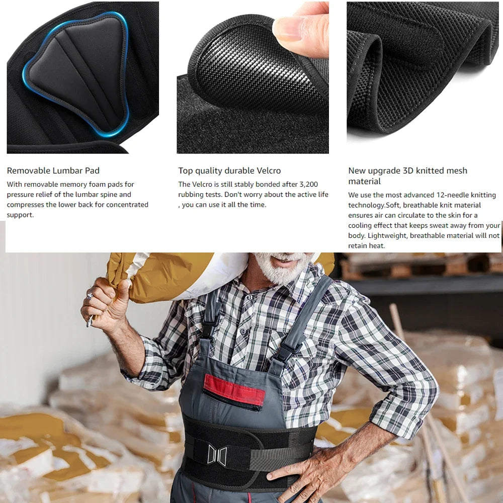 Lumbar Support Back Brace with Adjustable Compression | Breathable Lower Back Belt with Support Stays for Work and Lifting