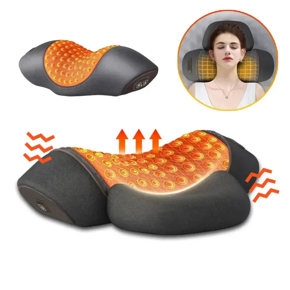 Neck Massage Pillow with Heat, Vibration and Adjustable Air Support Black