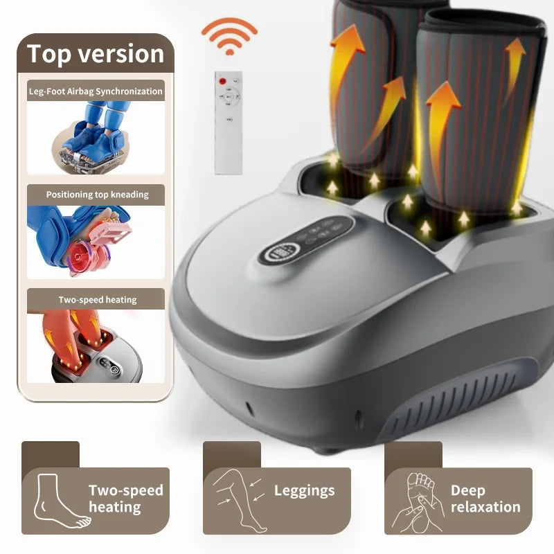 Shiatsu Foot and Calf Massager with Heat and Air Compression | 5 Modes, Adjustable Intensity, LCD Control & Washable Cover