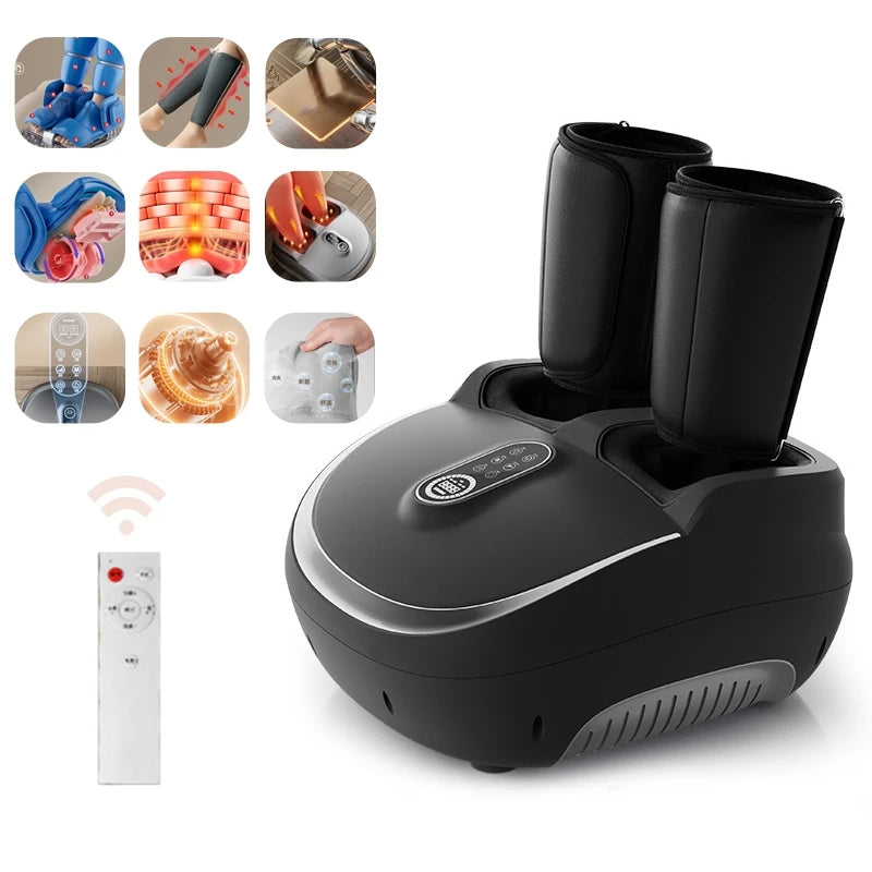 Shiatsu Foot and Calf Massager with Heat and Air Compression | 5 Modes, Adjustable Intensity, LCD Control & Washable Cover Black
