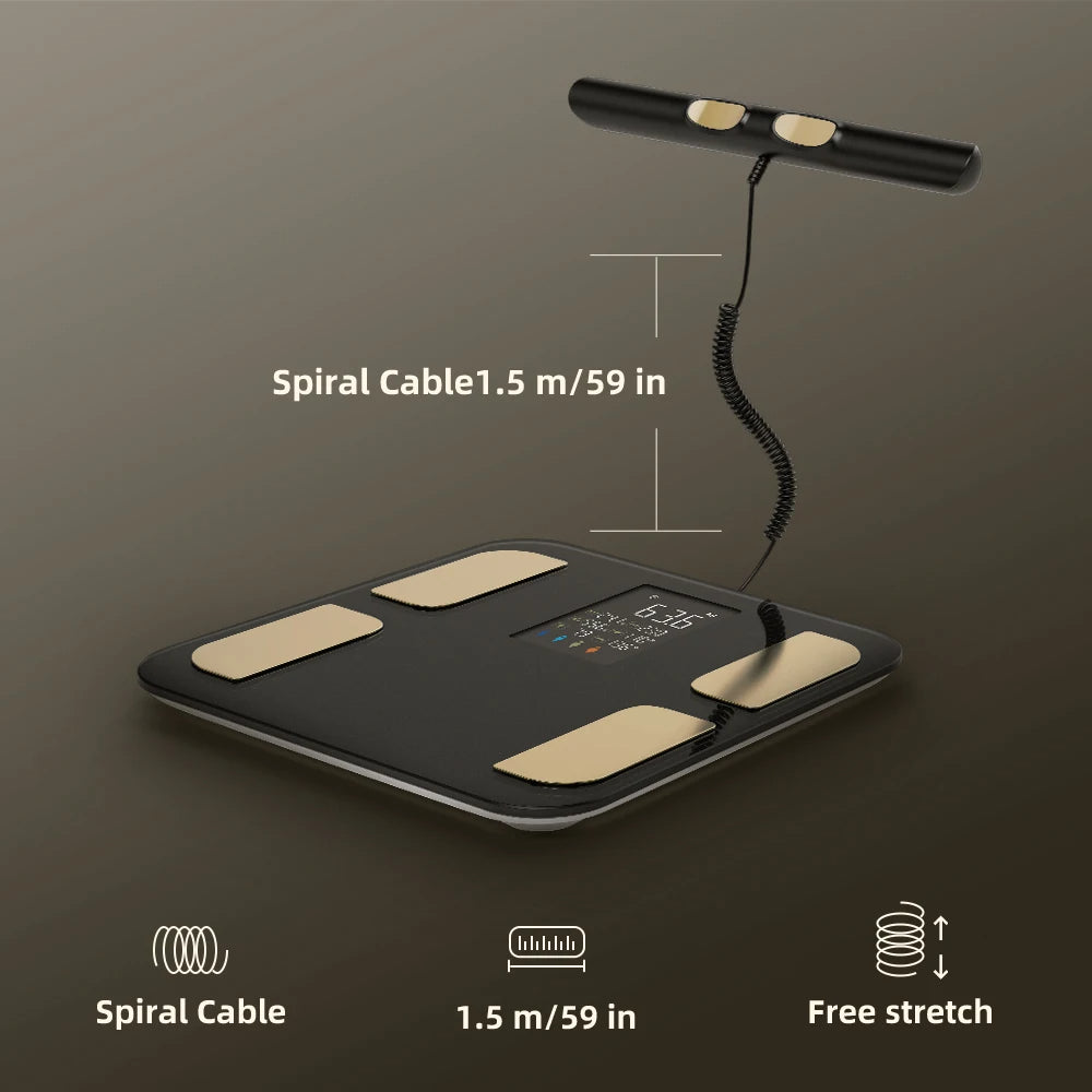8-Electrode Smart Body Composition Scale with Retractable Handle | Dual-Frequency Segmental BIA, Color Display, App Sync & 400 lb Capacity