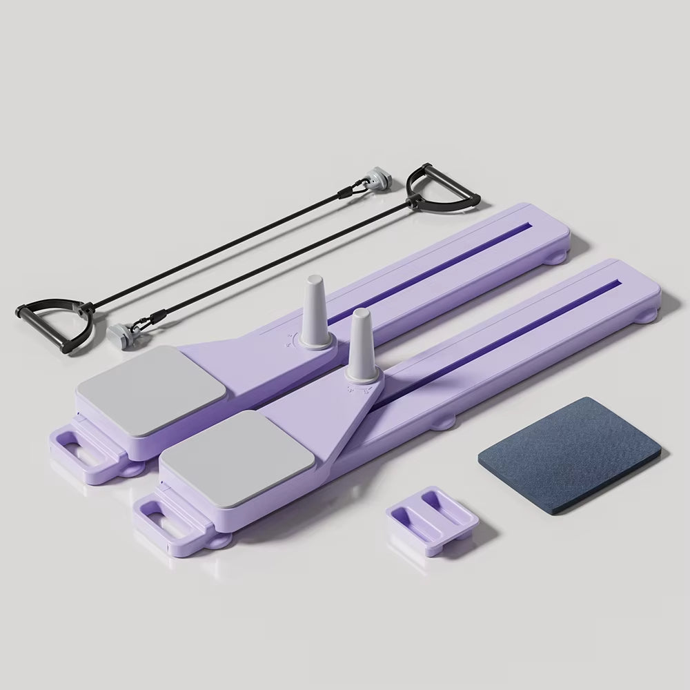 3-in-1 Ab Machine and Ski Trainer | Pilates Core and Leg Workout Board with Resistance Bands, Knee Pads & Silent Rollers Purple