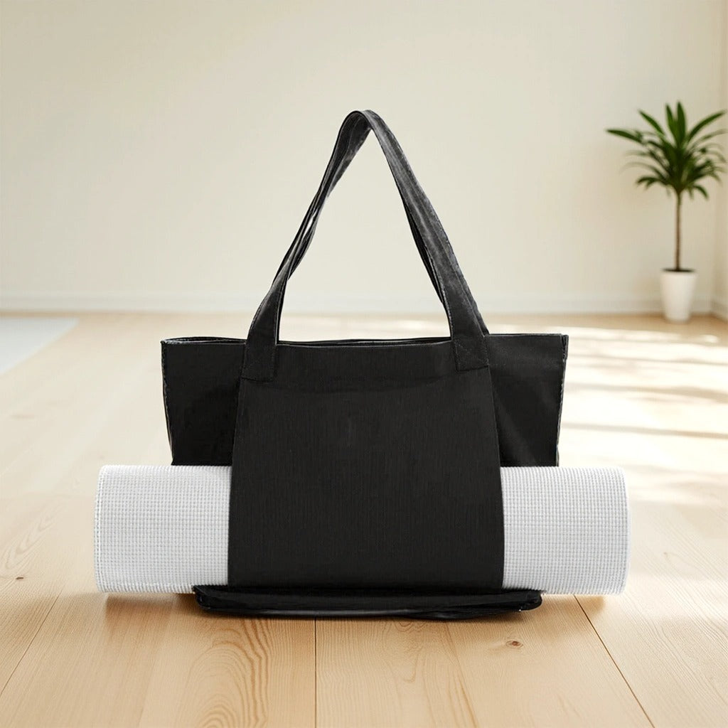 Yoga Mat Carry Bag | Canvas Yoga Mat Tote with Adjustable Strap & Extra Storage | Lightweight Mat Carrier for Gym, Studio & Travel Black