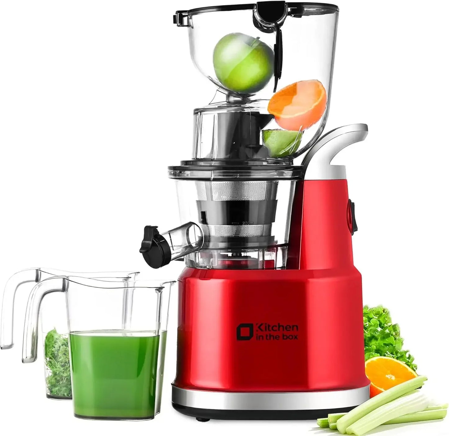 Cold Press Juicer | Wide 3.27" Chute, BPA-Free, High Juice Yield, Low-Noise Masticating Red