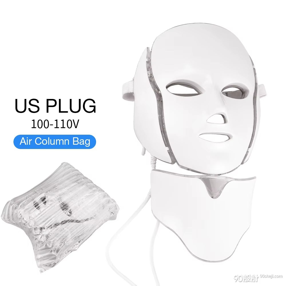 LED Face Mask with Neck Light Therapy | 7-Color Red Light Therapy Mask for Skin Firming, Wrinkles, Pores & Acne Care