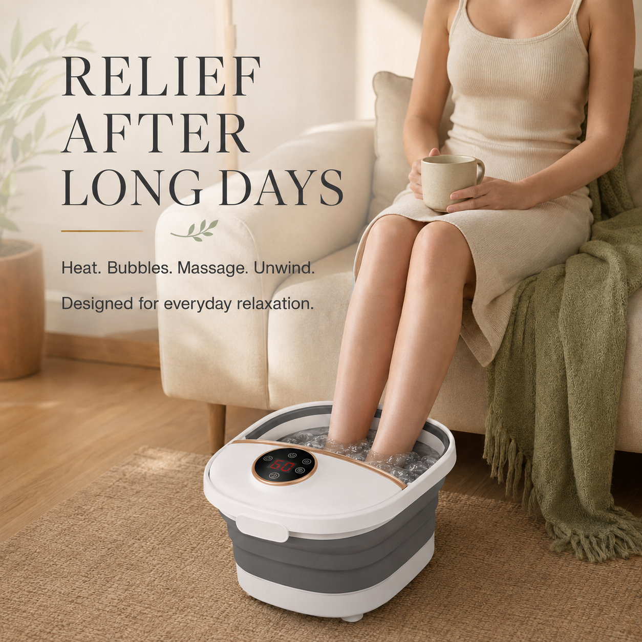 Foldable Foot Spa Bath Massager with Heat, Bubbles, 6 Massage Rollers, Temperature Control and Timer for Home Use