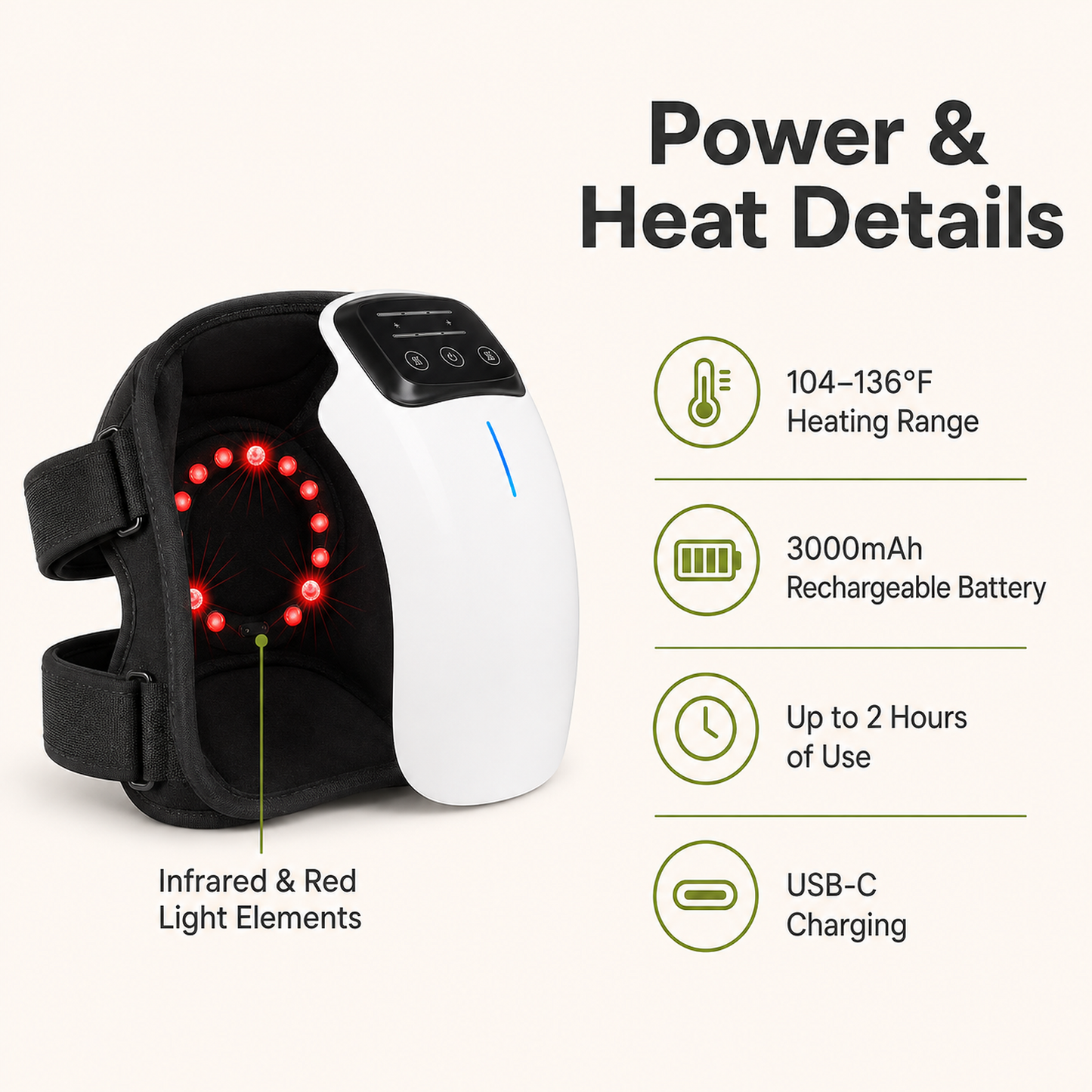 Cordless Heated Knee Massager with Vibration | 3 Heat Levels, 3 Massage Modes, 3000mAh Battery & Adjustable Knee, Elbow and Shoulder Wrap