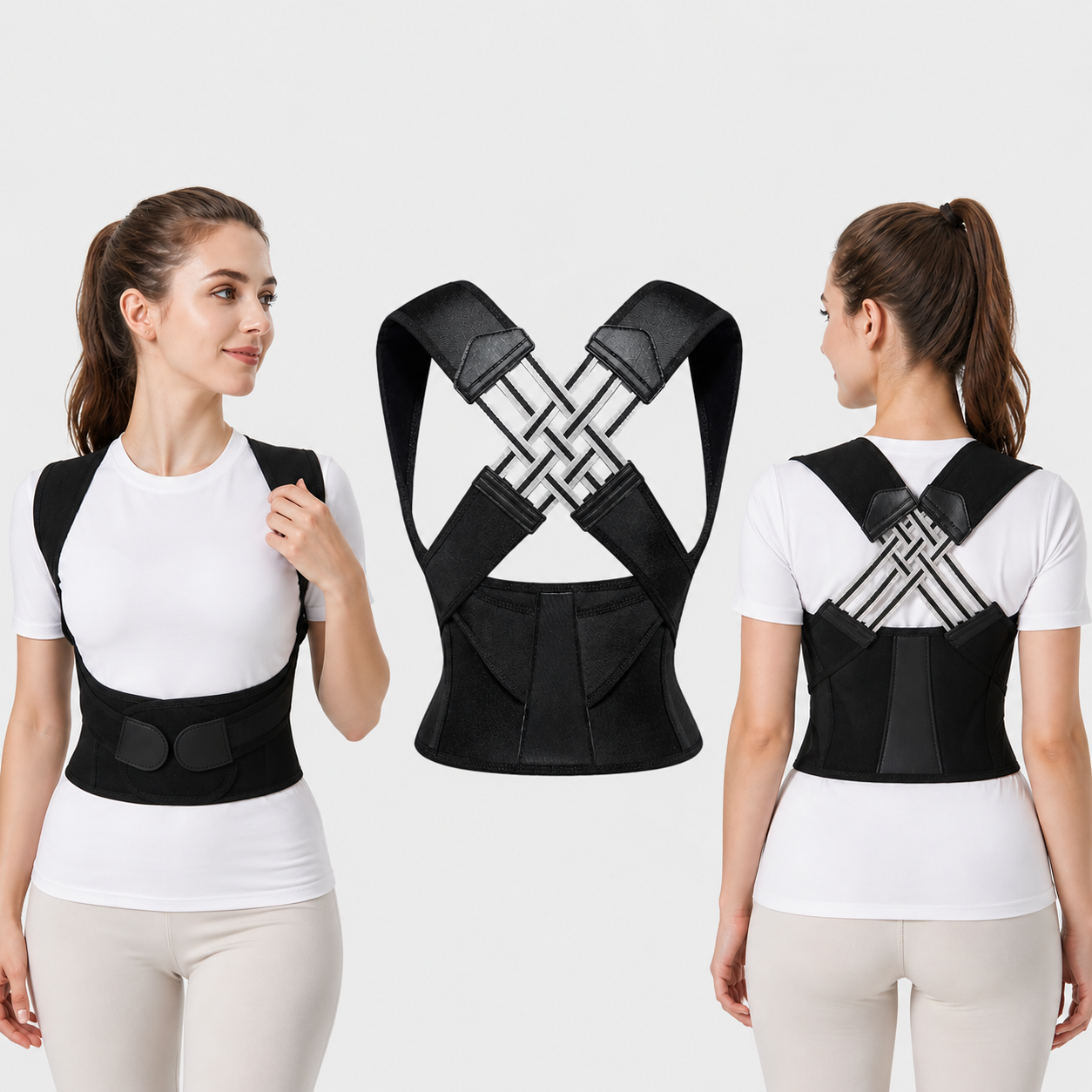 Posture Corrector Brace | Adjustable Back Support for Kids, Students & Adults, Shoulder Alignment & Daily Posture Support black