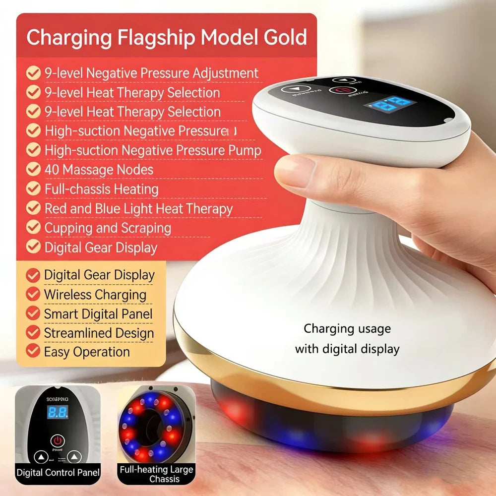 Electric Cupping Massager with Heat | Heated Suction Scraping Massage Device for Muscle Tension Relief