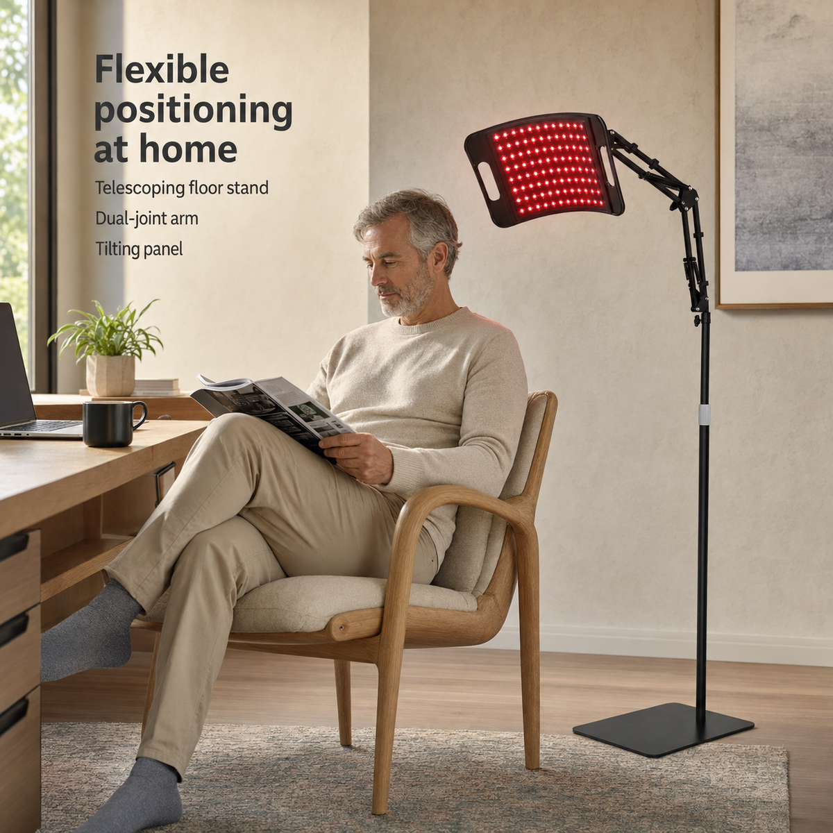 Red Light Therapy Panel with Adjustable Floor Stand, Near-Infrared LEDs and Timer