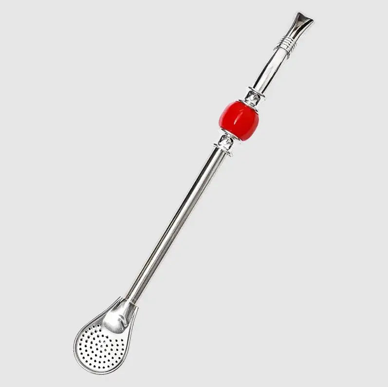 Stainless Steel Bombilla Straw Set | Reusable Yerba Mate Filter Straws with Cleaning Brushes Red