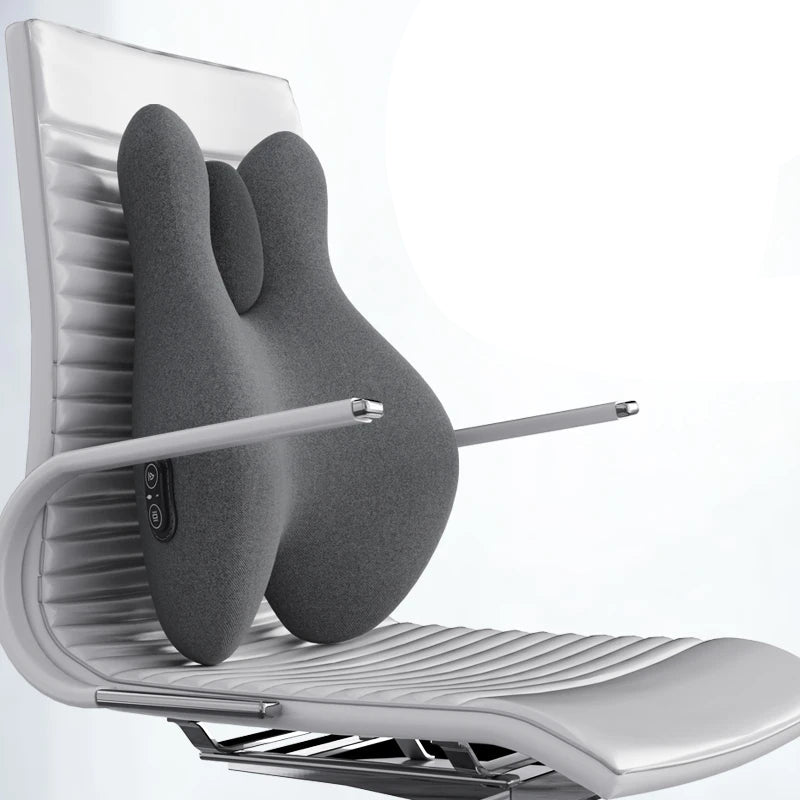Memory Foam Lumbar Support Pillow with Heat and Vibration | 3 Heat Levels, 3 Massage Modes & Adjustable Chair Straps Grey Cushion