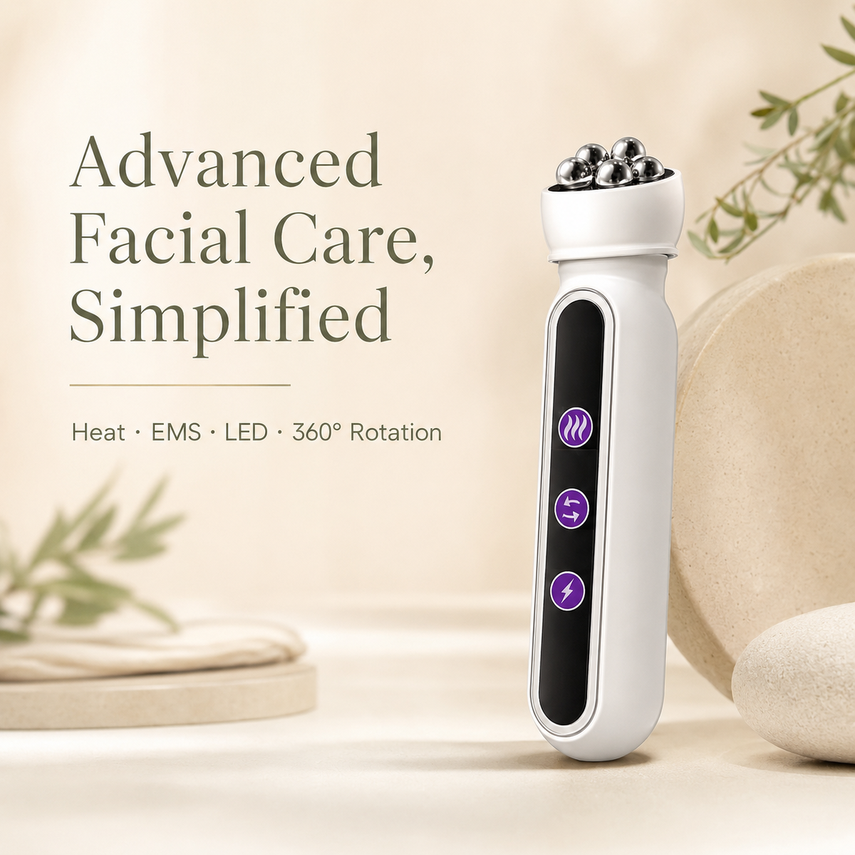 Electric Facial Roller with EMS, Heat and LED Modes